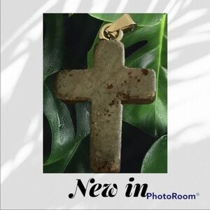 Handmade Natural gemstone cross necklace- gray